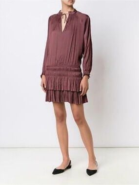 Ulla Johnson Piera Pleated Mini Dress, Size 6, Color Aster Mauve
